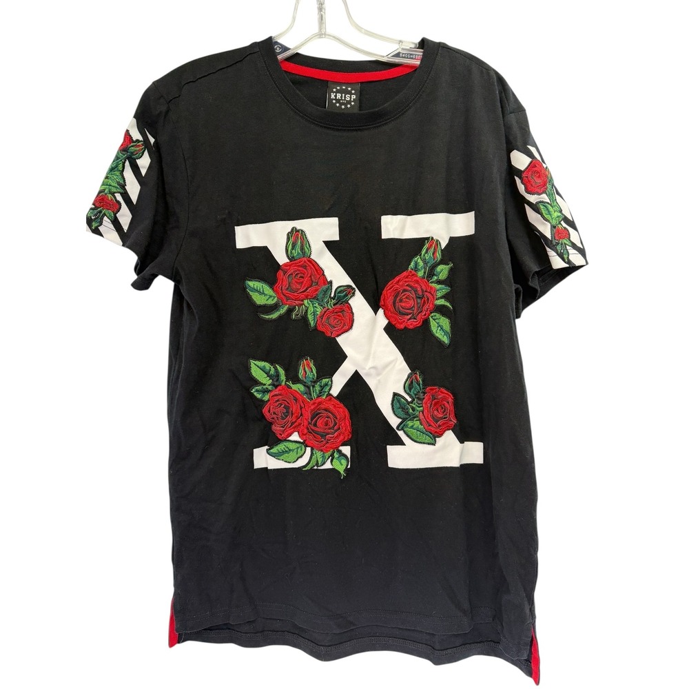 KRISP NYC Black Roses Graphic Shirt Sz Small Short Sleeve Cotton Blend (AA37 - Picture 2 of 6
